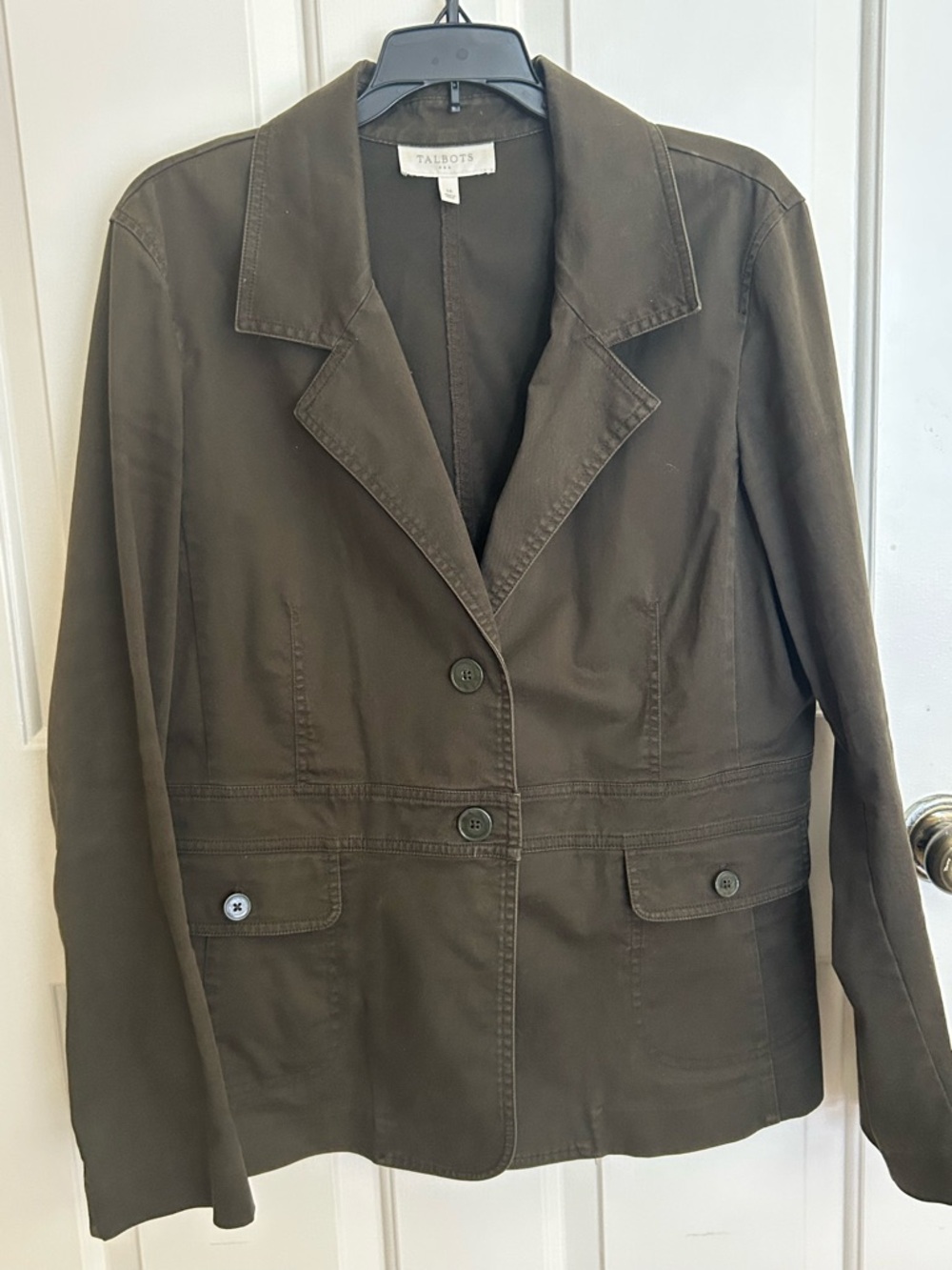 Talbots Olive Tailored Cotton Blend Blazer Jacket Sz 14